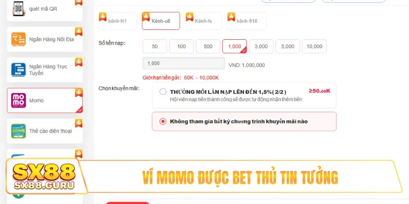 Ví Momo được bet thủ tin tưởng
